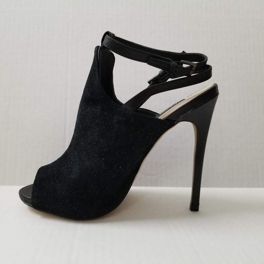 Black Suede Peep Toe Heel